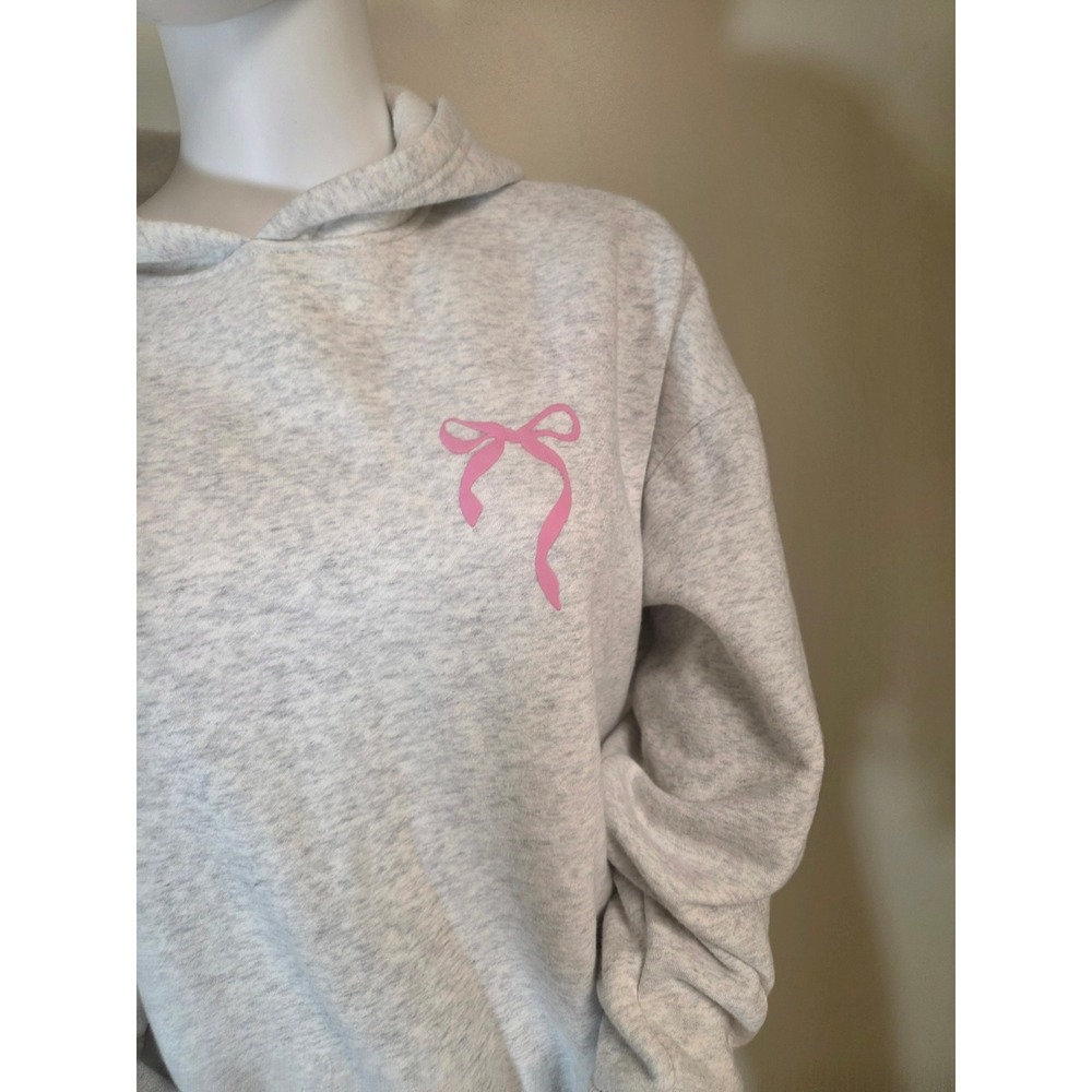 Edikted Grey Heather Pink Bow Graphic Oversized Hoodie Sweatshirt Medium - Picture 7 of 12